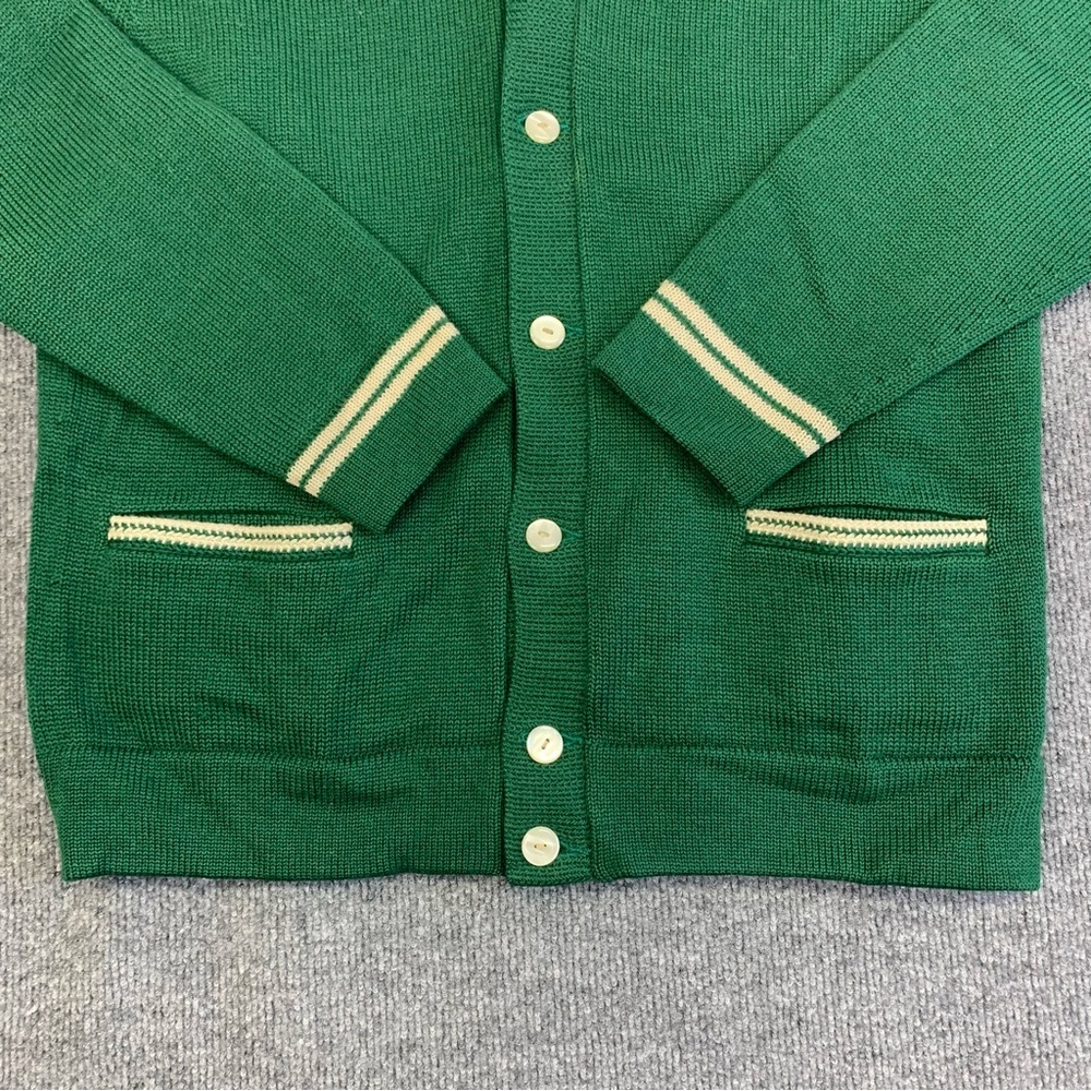 Vintage 100% Wool Varsity Style Green Cardigan with White Trim - Picture 4 of 5